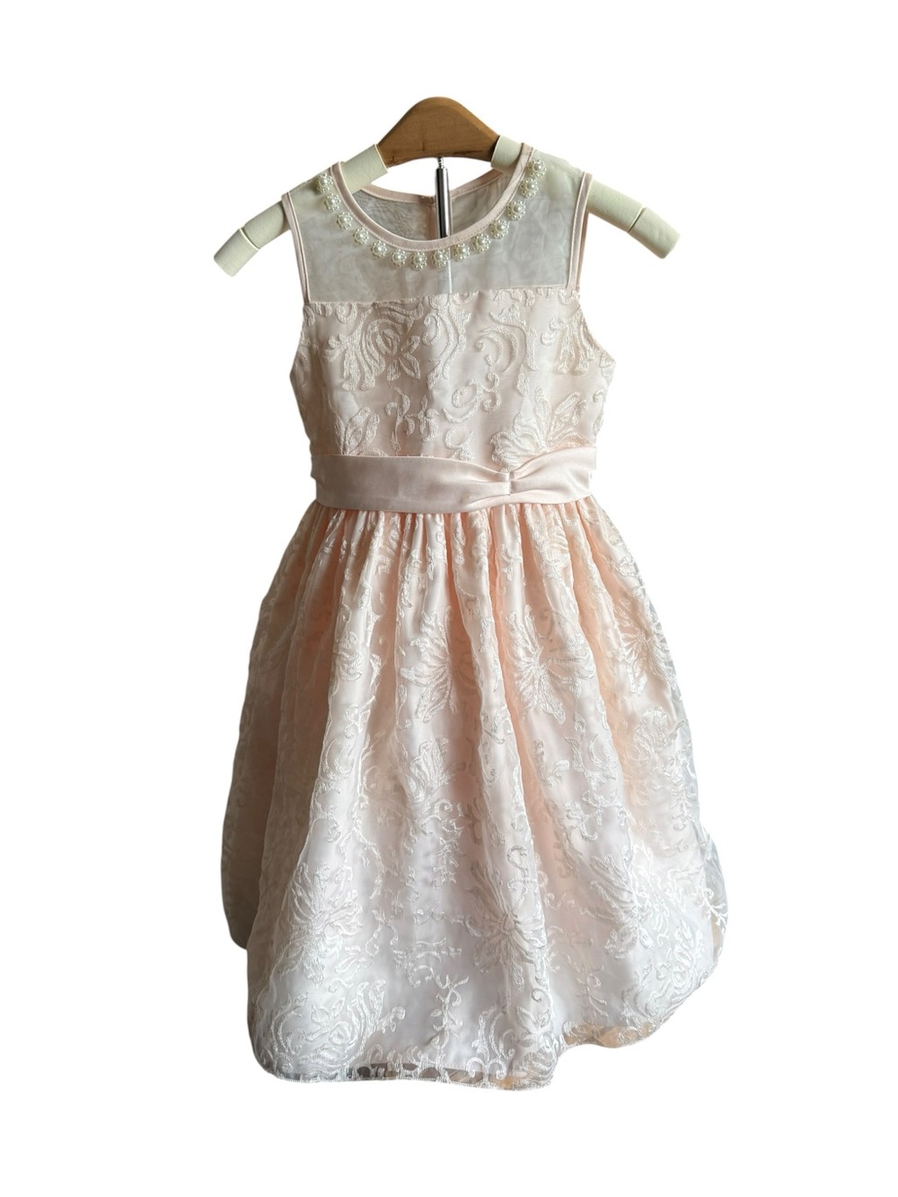 American Princess Girls Size 7 Blush Pink Lace Pearl Party Dress - Picture 2 of 5
